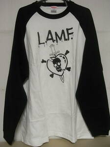 即決★新品ラグラン長袖ロックTシャツ★ジョニー・サンダース★L.A.M.F.+SKULL★ホワイト×ブラック配色/ブラックプリント★M/L/XLサイズ