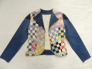  Vintage rare 70S hand made hipi- custom quilt patchwork indigo Denim feather weave jacket rare multicolor 1 point thing 