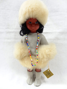  Vintage Canada made girl doll fur hat leather tops boots beads necklace antique objet d'art rare display 