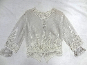  Vintage Victoria n rare 1900S the first head lady's race embroidery blouse shirt tops white stripe sleeve 2 -ply Layered rare 