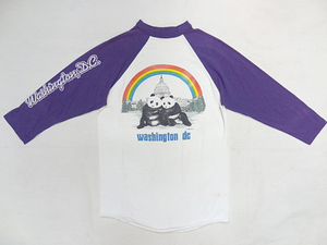  Vintage редкий 70S Panda радуга Rainbow принт la Grand Prix nto long T cut and sewn белый фиолетовый 2 цветный белый лиловый USA производства редкость .