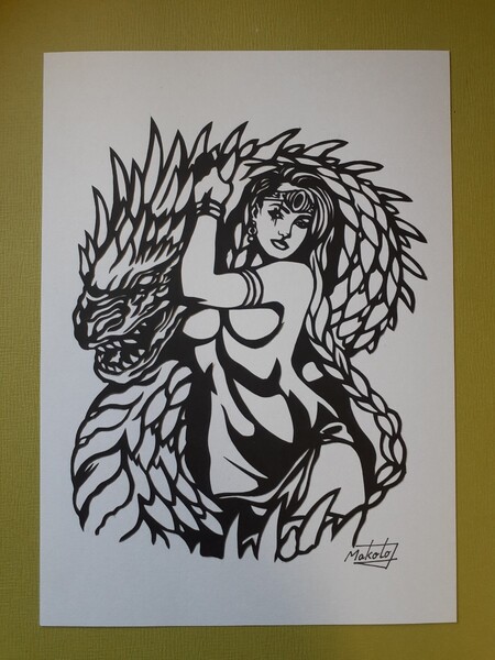 切り絵アート ドラゴンガール