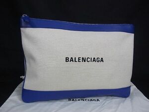 ■極美品■ BALENCIAGA バレンシアガ 420407 ネイビークリップ キャンバス クラッチ セカンドバッグ 手持ち アイボリー系 AJ7324yZ