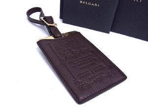 ■新品■未使用■ BVLGARI ブルガリ レザー ネームタグ ネームプレート チャーム アクセサリー メンズ レディース ブラウン系 AJ5236UZ