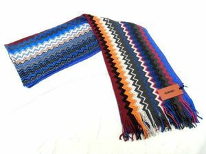 # new goods # unused # MISSONI Missoni wool 50%× acrylic fiber 50% total pattern muffler stole shawl lady's men's blue group AJ3447UZ