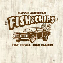 ■ FISH&CHIPS ラグランTシャツ■Mサイズ（ネイビーxブラウン）アメリカ　アメ車 モパ－　MOPAR PLYMOUTH BARRACUDA ハンバーガー　ポテト_画像2