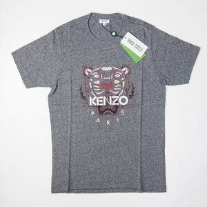 新品正規品 KENZO ケンゾー タイガー ロゴ プリント メンズ ユニセックス 半袖 クルーネック Tシャツ グレー×レッドロゴ size XS e-803b