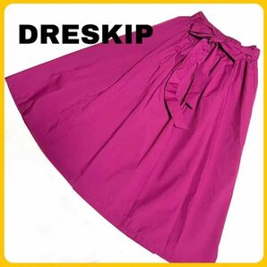 《DRESKIP》リボン付き　フレアスカート　ピンク　レディース
