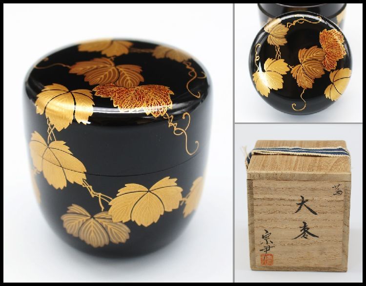 お取り寄せ】 【湖美】村田百川 作 縞黒檀 木地 吹寄 蒔絵 平棗 加賀