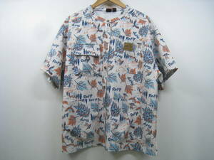 Roxy Roxy shirt short sleeves pattern leaf .. leaf leaf bird bird Logo lady's white × blue × orange white blue size L