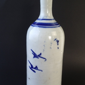 出石の三合徳利 ベロ藍 染付 牡丹 花柄 手描き 酒器 花瓶 飾り壺 古美術 JAPAN ②の画像3