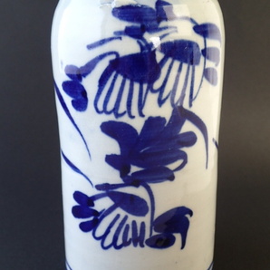 出石の三合徳利 ベロ藍 染付 牡丹 花柄 手描き 酒器 花瓶 飾り壺 古美術 JAPAN ②の画像8