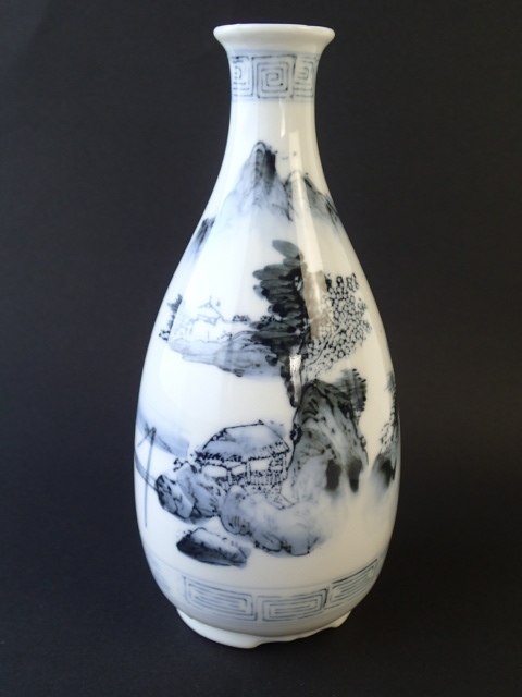 Kutani-Ware, Blau und weiß, Landschaftsmalerei, tokkuri, handgemalt, Sake-Gefäß, Ornament, Vase, Krug, JAPAN, Showa, Antike Kunst ①, Japanische Keramik, Kutani, Sake-Geschirr