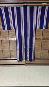 アンティーク着物 正絹お召縮緬地 紺地とベージュとエンジの縞柄 A321