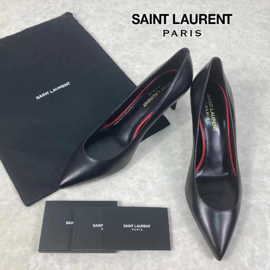 未使用☆SAINT LAURENT サンローラン 高級 レザー ヒール パンプス-