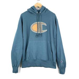 Champion REVERSE WEAVE HOOD サックス ブルー XL ビッグロゴ ワッペン フーディー 青 水色 リバースウィーブ チャンピオン