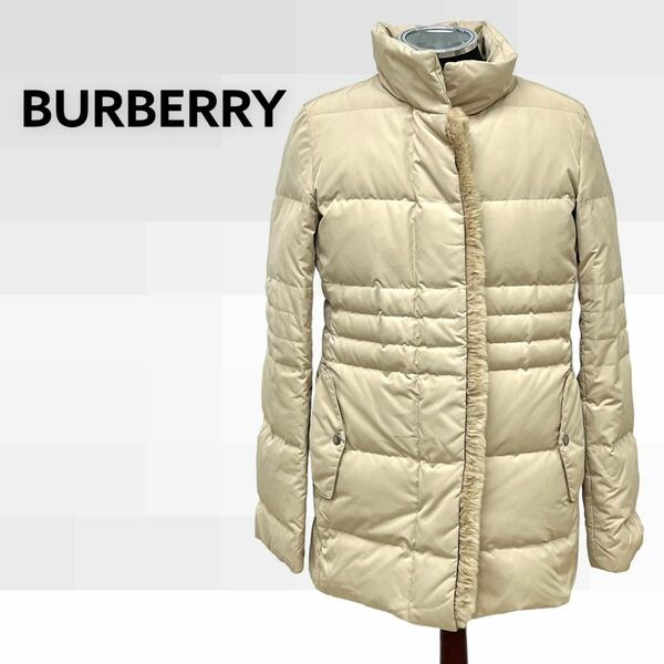 BURBERRY バーバリー 裏地ノバチェック柄 ラビットファー付き スタンドカラー ダウンコート レディース FR012-826-40