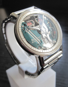 Bulova Accutron Spaceview 214 ブローバ アキュトロン スペースビュー 風防ひび 動作品(不安定) 抵抗未交換 オリジナル 新品代替電池付