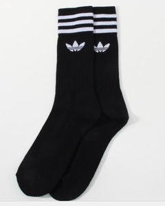 品薄 新品 22-24cm adidas ORIGINALS アディダス オリジナルス SOLID CREW SOCKS ロゴ 靴下 2017春夏新色 ブラック 3本ライン 1p a