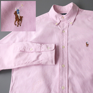 US 80s ジャマイカ製 ラルフローレン YARMOUTH オックスシャツ カラーポニー刺 ピンク 15(S)