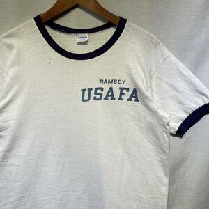 70s Champion USAFA 染み込み L リンガーTシャツ バータグ USA製 ヴィンテージ 軍物 ミリタリー トリコ usma navy 80s