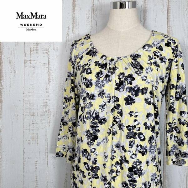 【良品】MaxMara マックスマーラ ワンピース スカート ひざ丈 花柄 黄