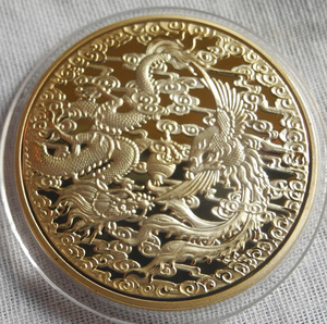 鳳凰と龍 記念メダル コレクションコイン 24KP 1oz 1オンス 金貨 日本 中国 干支 プレゼント 縁起物 ボールマーカー 風水