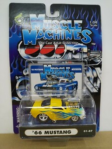 ■ MUSCLE MACHINES マッスルマシーン 1/64 ’66 MUSTANG イエロー マスタング ミニカー