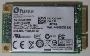 3401 mSATA SSD 64GB PLEXTOR PX-64M6M 正常 使用11時間