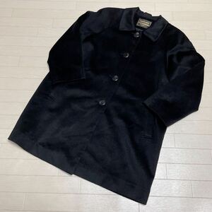 3393★ EXCELLENT CASHMERE カシミヤ混 ステンカラーコート セミロングコート フリーサイズ レディース ブラック