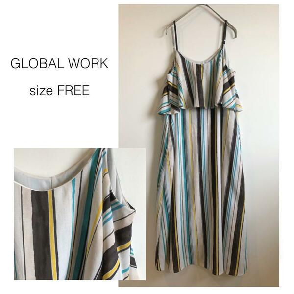 GLOBAL WORK 縦カラーストライプ キャミワンピース