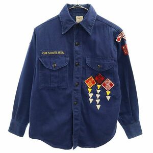 60s ボーイスカウト ワッペン 長袖シャツ ブルー×ホワイト BOY SCOUTS OF AMERICA ヴィンテージ ビンテージ キッズ 230402