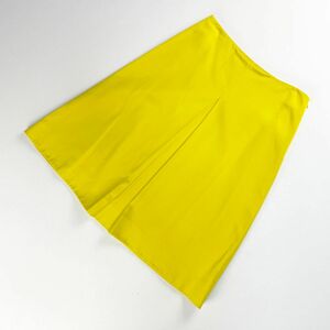 美品 DRAWER ドゥロワー コットンシルクスカート フレア ミモレ丈 裏地あり 黄色 イエロー サイズ38*AC899