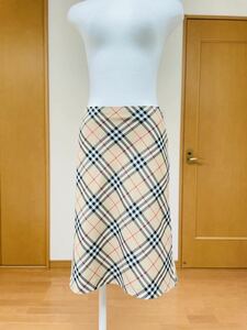 BURBERRY Blue labelベージュノバチェック薄手台形スカート36 (S)美品　ウールブレンド/ベルト欠品/バーバリーブルーレーベル