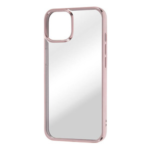 iPhone 14 13 クリア スマホ ケース カバー メタリック フレーム ピンク 透明 耐衝撃 頑丈 丈夫 ストラップホール