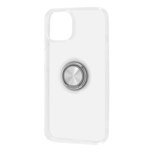 iPhone 14 13 クリア スマホ ケース カバー リング 付 シルバー スマホリング 透明 耐衝撃 頑丈 丈夫 ストラップホール