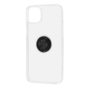 iPhone 14Plus クリア スマホ ケース カバー リング 付 ブラック スマホリング 透明 耐衝撃 頑丈 丈夫 ストラップホール