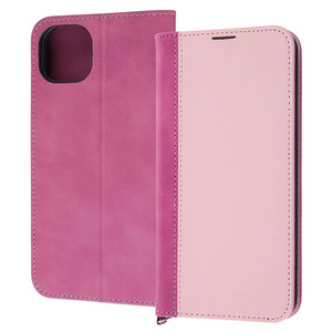 iPhone 14Plus 手帳型 スマホ ケース カバー ライトピンク x ピンク PU レザー 耐衝撃 カード ポケット スタンド
