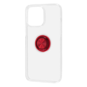 iPhone 14ProMax クリア スマホ ケース カバー リング 付 レッド スマホリング 透明 耐衝撃 頑丈 丈夫 ストラップホール