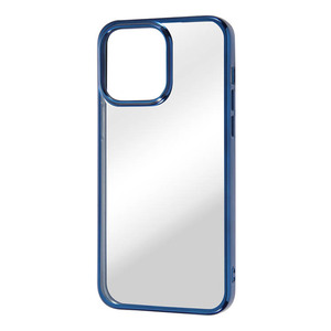 iPhone 14ProMax クリア スマホ ケース カバー メタリック フレーム ブルー 透明 耐衝撃 頑丈 丈夫 ストラップホール