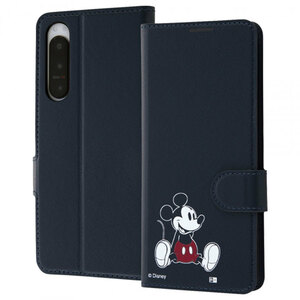 Xperia 5 IV 手帳型 ケース ディズニー ミッキー マウス おすわり スマホ カバー ネイビー カード 収納 ポケット スタンド グッズ