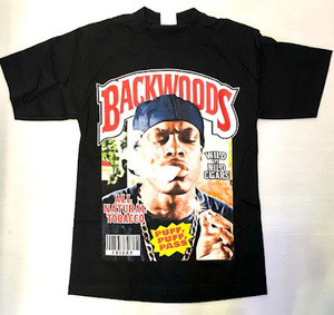 BH20)PRO TEAM BACK WOODS ALL NATURAL TOBACCOプリント Tシャツ半袖/BLK/LA/HIPHOP/L/大きいサイズ/ヘビー/