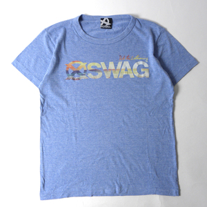 XSWAG ソフトコットン ビッグロゴプリント クルーネックショートスリーブTシャツ 半袖 M ブルー m0407-14