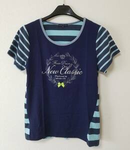  ATELIER SIX (アトリエシックス)　Tシャツ　ボーダ　紺×水色　40