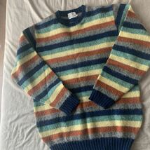 90s【EAST WEST 】マルチカラー ボーダーニット Wool ピュアウール 古着 Lサイズ ユニセックス_画像3