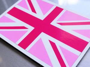 ■_ユニオンジャックピンクイギリス国旗ステッカー Sサイズ 5x7.5cm 2枚セット■耐水シール ロンドン ヨーロッパ スーツケースなどに☆ EU