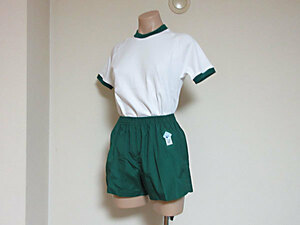  gym uniform short bread top and bottom set *SANTOKU sun tok*Zen-Fieldzen field * green green * shirt :SS size pants :150 size * made in Japan 