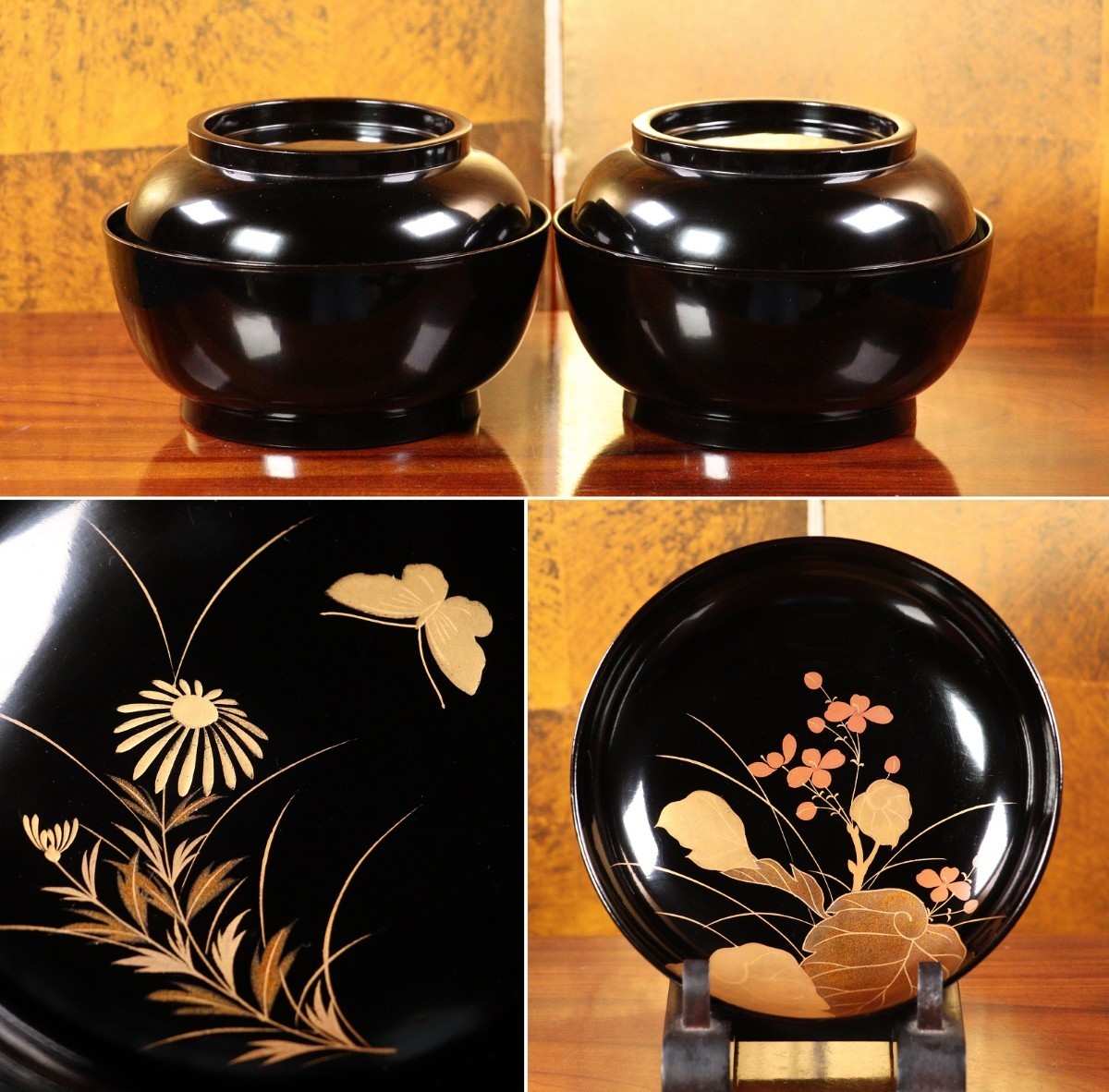 極美品】輪島塗 漆光堂造 蒔絵付き 煮物椀 5客 雑煮椀/丼椀/麺椀 漆器