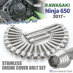 ニンジャ650 2017年～ Ninja エンジンカバー クランクケース ボルト 26本セット ステンレス製 テーパーシェルヘッド シルバーカラー TB8651