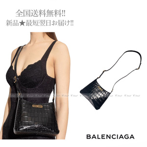 J902.. BALENCIAGA バレンシアガ ショルダーバッグ ストラップ クロコ型押し BB ロゴ イタリア製 新品 ★ 1000 ブラック